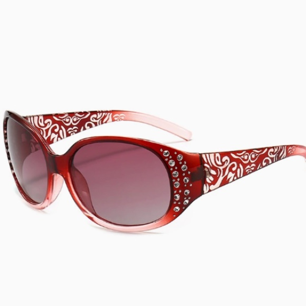 Women's Red Rhinestone Accent Fashion Sunglasses